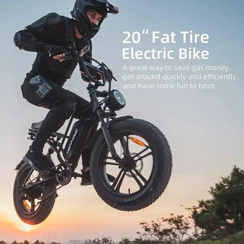 Happyrun 20" Fat-Tire E-Bike – 750W Motor, 48V 18Ah Removable Battery, 20 MPH Max Speed, 68-Mile Range
