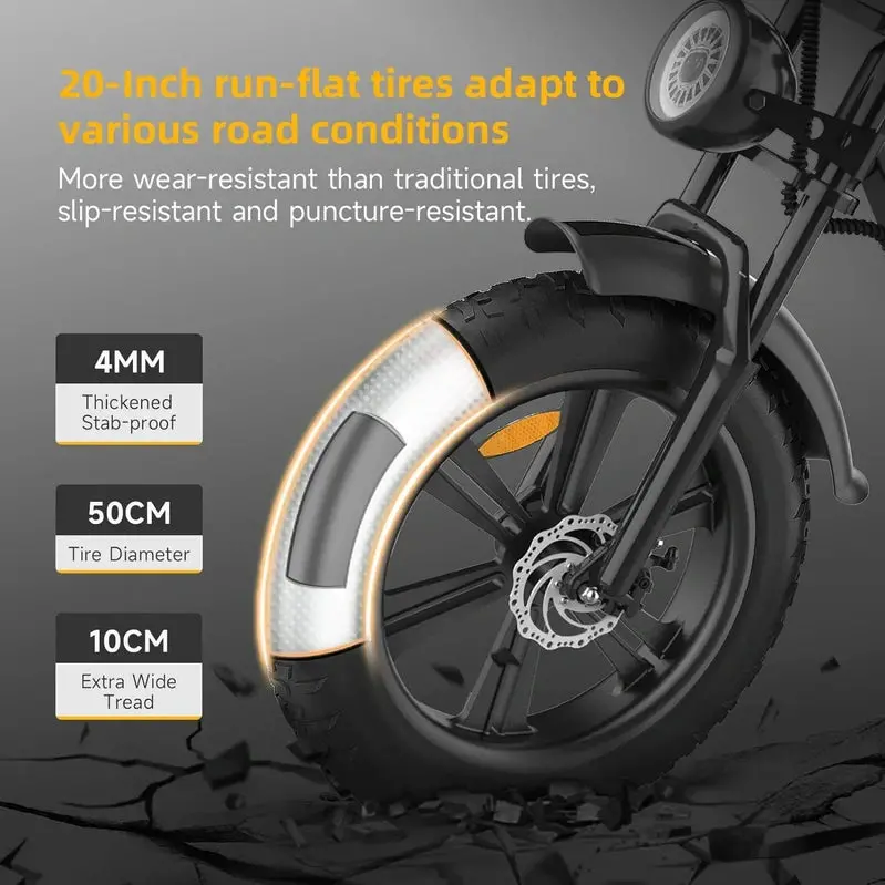 Happyrun 20" Fat-Tire E-Bike – 750W Motor, 48V 18Ah Removable Battery, 20 MPH Max Speed, 68-Mile Range