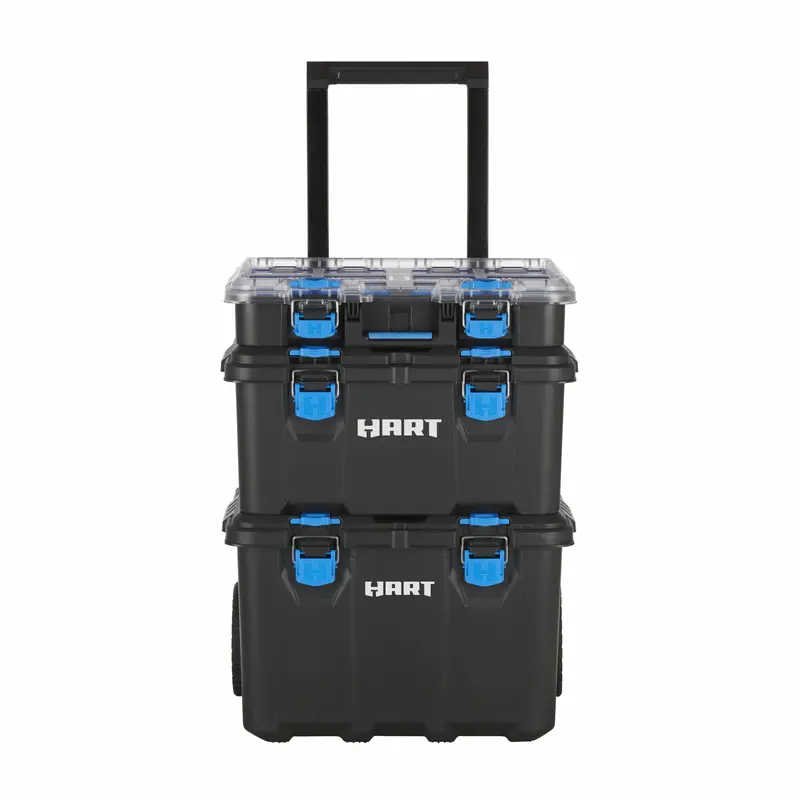 HART Stack System Mobile Tool Cart – Modular Rolling Storage Unit with Telescoping Handle, Black and Blue Accents
