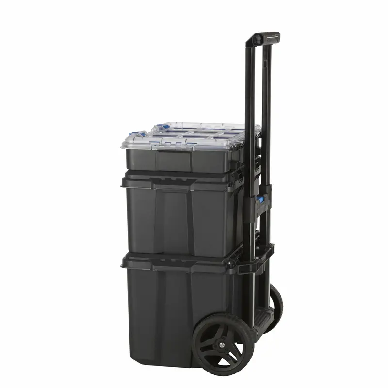 HART Stack System Mobile Tool Cart – Modular Rolling Storage Unit with Telescoping Handle, Black and Blue Accents 2