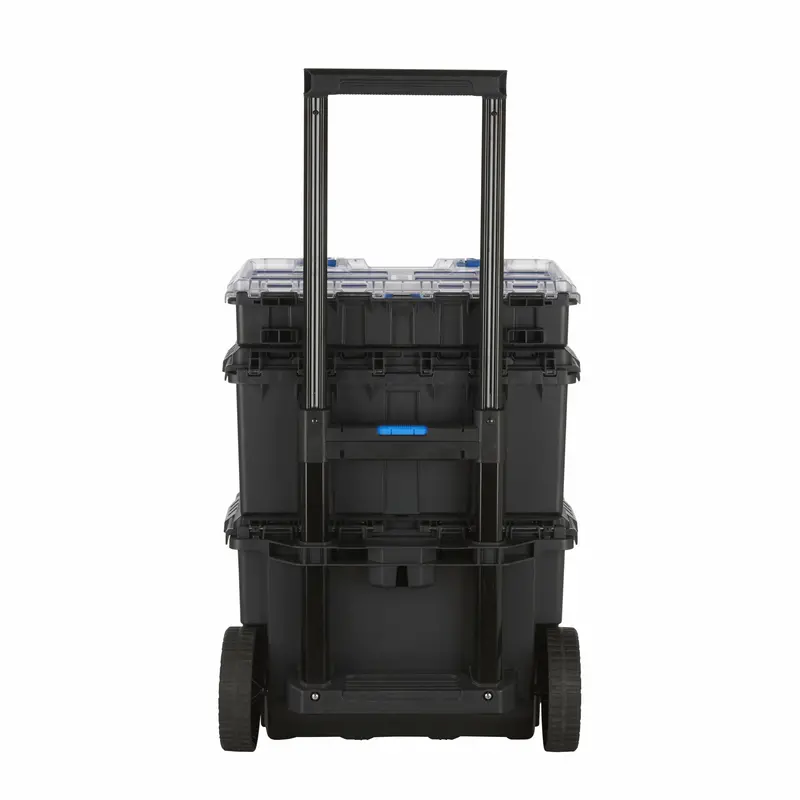 HART Stack System Mobile Tool Cart – Modular Rolling Storage Unit with Telescoping Handle, Black and Blue Accents