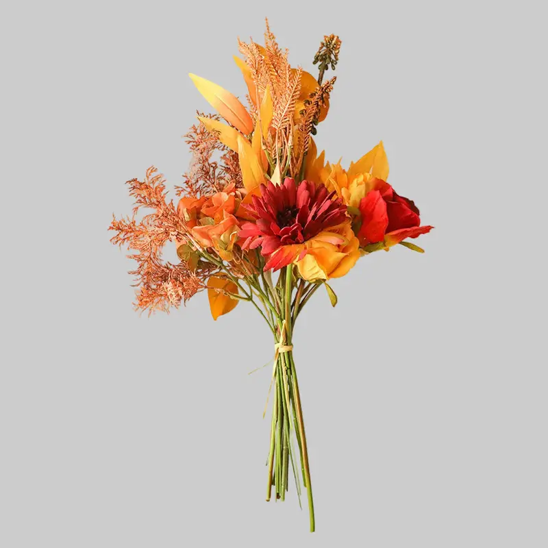 Harvest-Inspired Dried Flower Bouquet – Artisanal Faux Autumn Greens & Warm-Tone Blooms