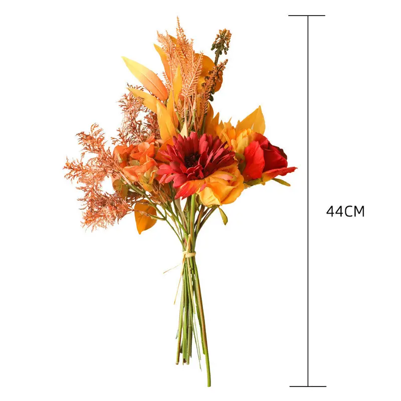 Harvest-Inspired Dried Flower Bouquet – Artisanal Faux Autumn Greens & Warm-Tone Blooms