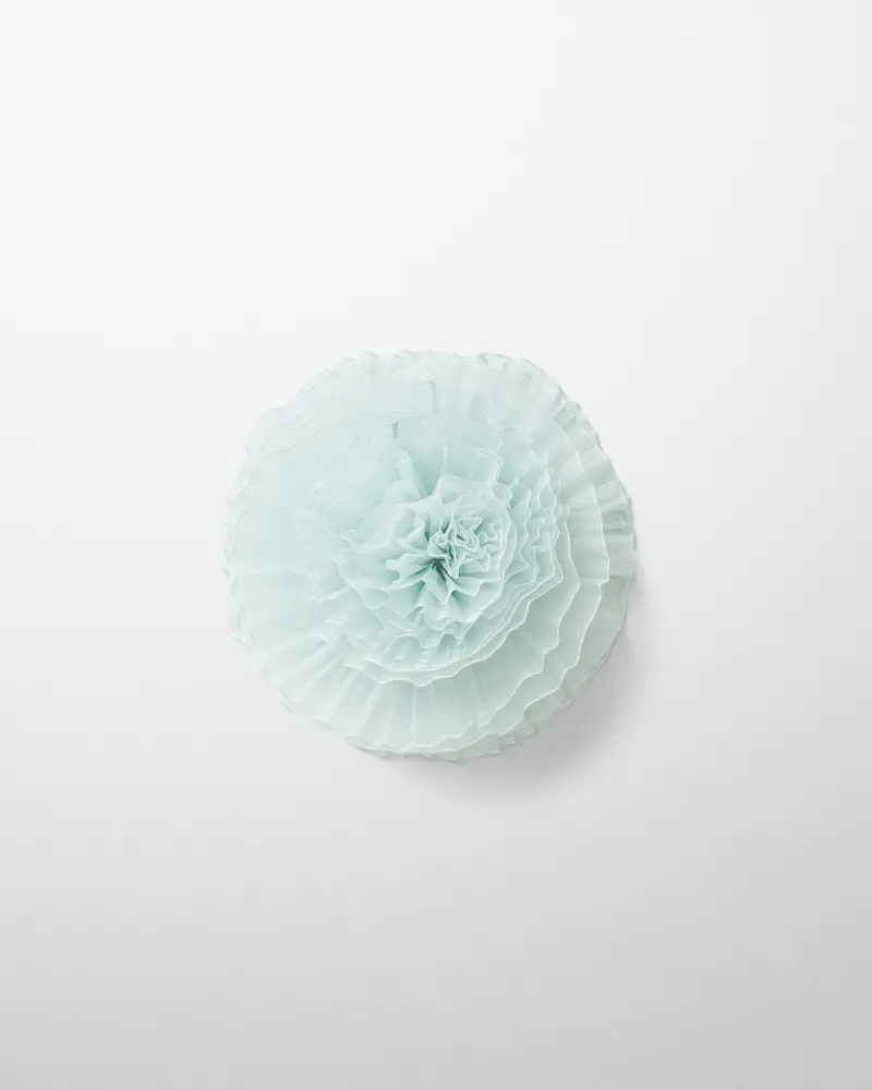 Hazy Blue Crushed Silk Organza Brooch – Full Bloom Corsage