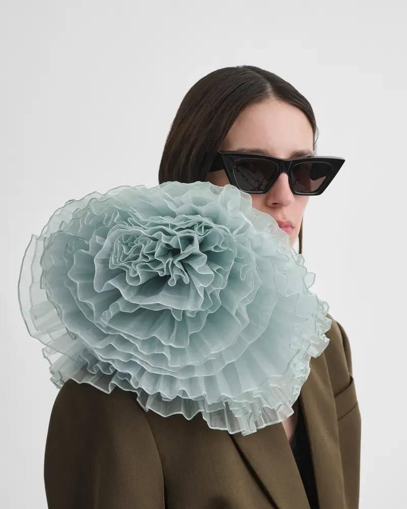 Hazy Blue Crushed Silk Organza Brooch – Full Bloom Corsage