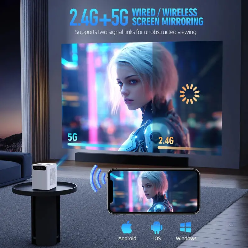HD Wireless Projector with Built-in WiFi and Bluetooth – Streaming-Ready Display Device