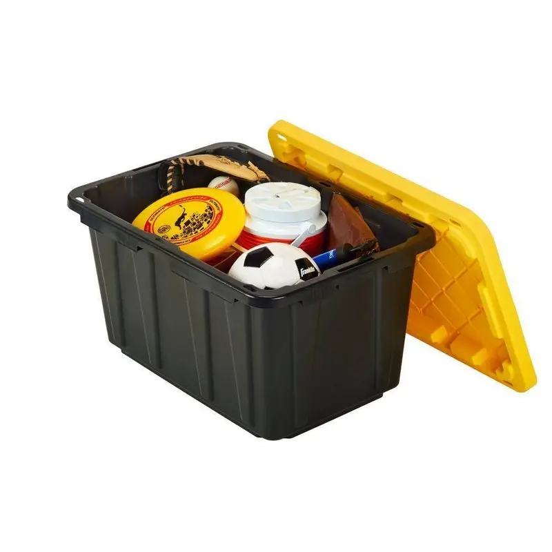 HDX 27-Gallon Waterproof Stackable Storage Tote – Black Body & Yellow Lid, 5-Pack Value Set