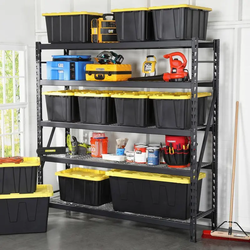 HDX 27-Gallon Waterproof Stackable Storage Tote – Black Body & Yellow Lid, 5-Pack Value Set