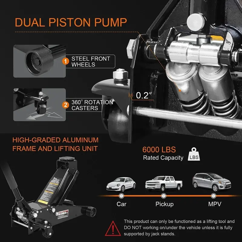 Heavy-Duty 3-Ton Steel Floor Jack – Black Quick-Lift Design with Dual-Stage Pump System