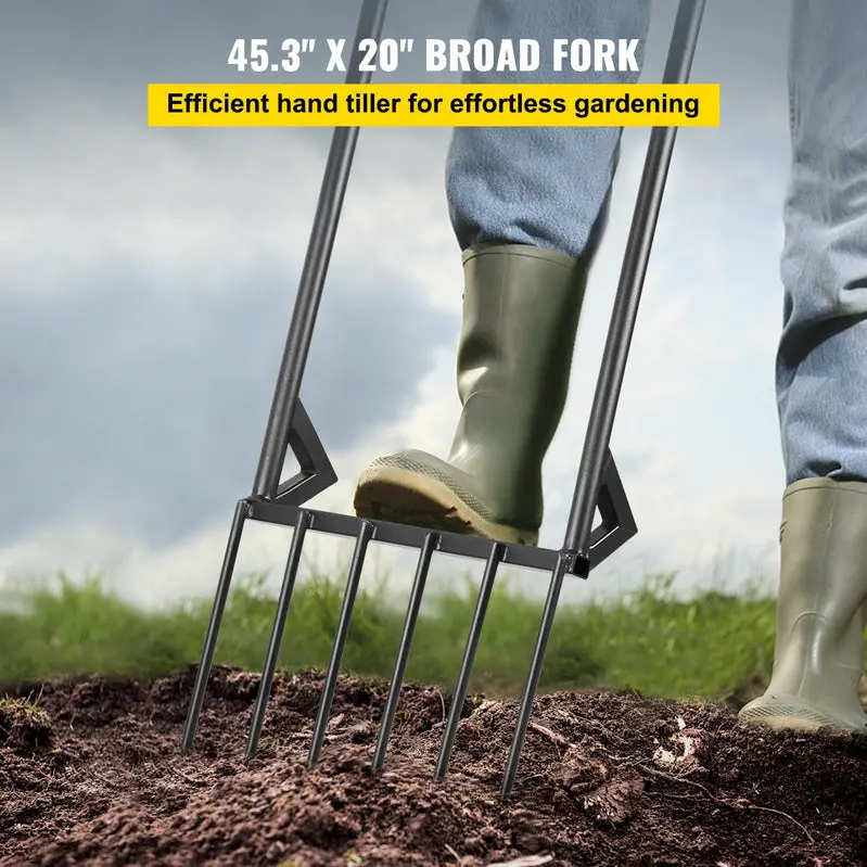 Heavy-Duty 46-Inch Broadfork Hand Tiller for Deep Soil Aeration and Cultivation