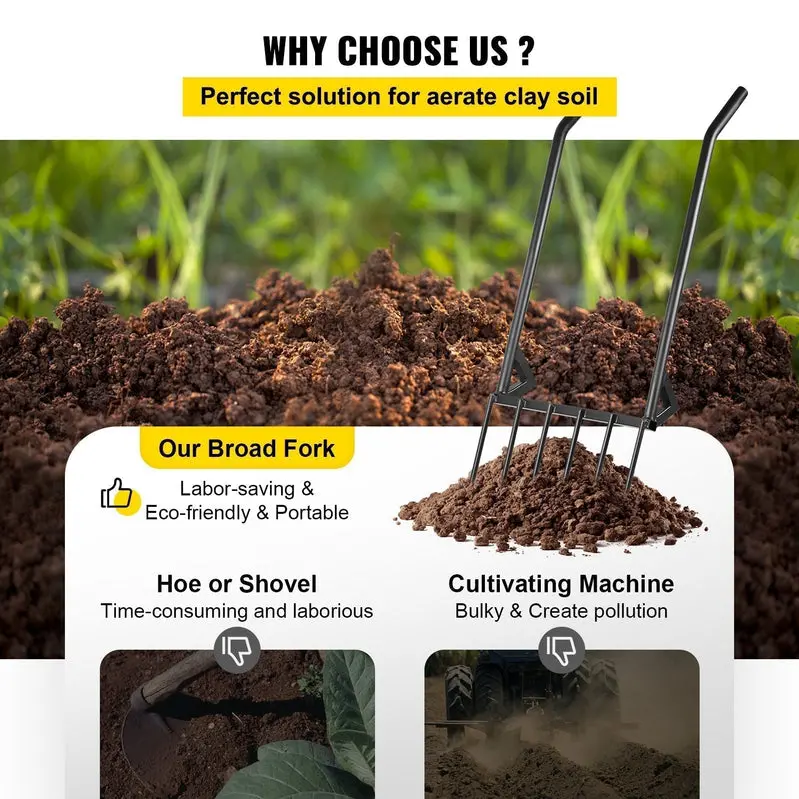 Heavy-Duty 46-Inch Broadfork Hand Tiller for Deep Soil Aeration and Cultivation