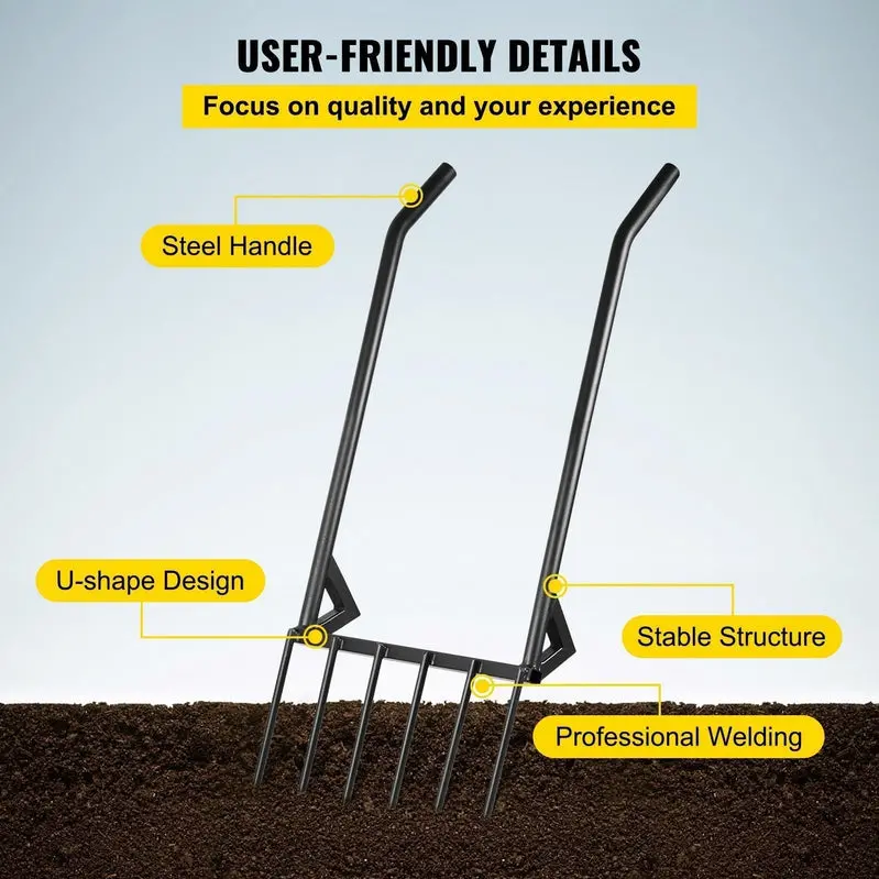 Heavy-Duty 46-Inch Broadfork Hand Tiller for Deep Soil Aeration and Cultivation