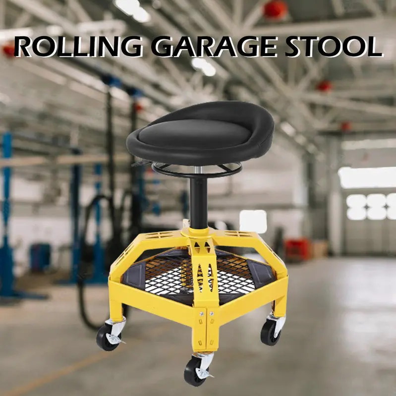 Heavy-Duty Adjustable Rolling Garage Stool with 360° Swivel Casters and Ergonomic Height Adjustment