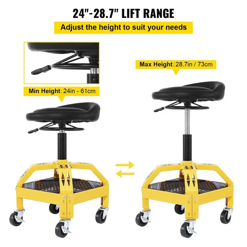 Heavy-Duty Adjustable Rolling Garage Stool with 360° Swivel Casters and Ergonomic Height Adjustment