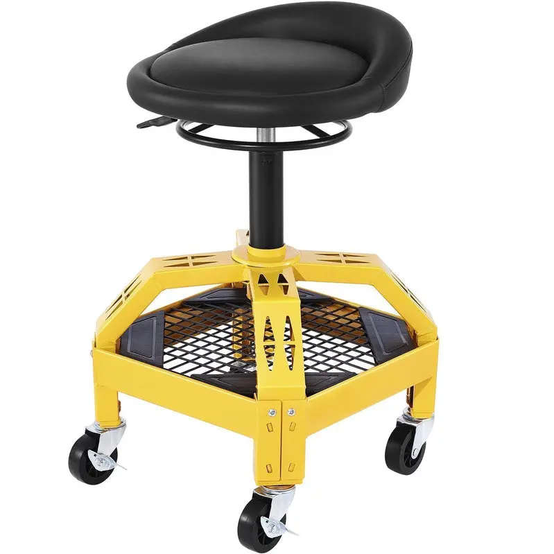Heavy-Duty Adjustable Rolling Garage Stool with 360° Swivel Casters and Ergonomic Height Adjustment