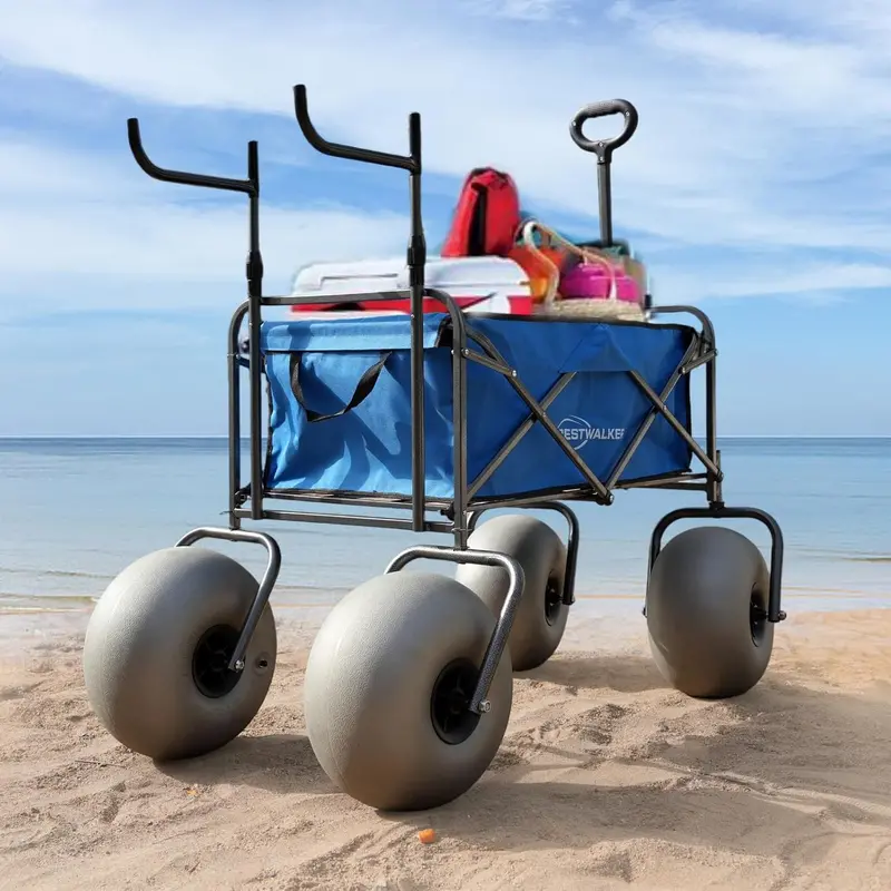 Heavy-Duty Beach Cart — 13" Balloon Tires, Chair Mounts, and Integrated Air Pump