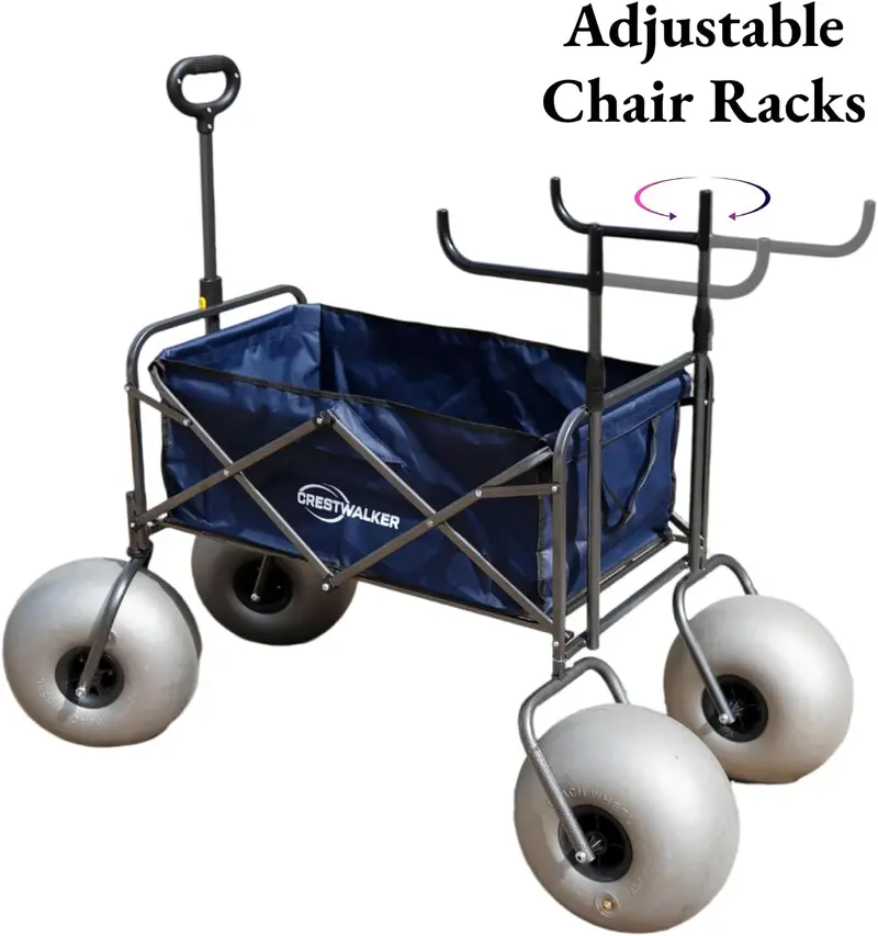 Heavy-Duty Beach Cart — 13" Balloon Tires, Chair Mounts, and Integrated Air Pump