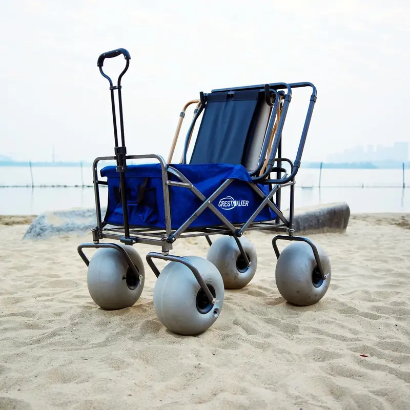 Heavy-Duty Beach Cart — 13" Balloon Tires, Chair Mounts, and Integrated Air Pump