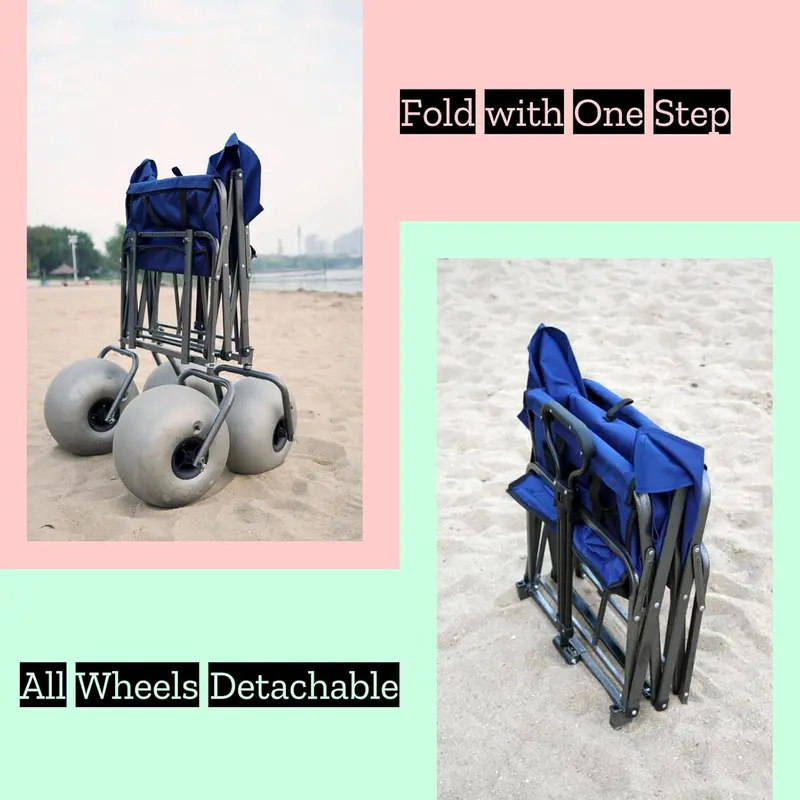Heavy-Duty Beach Cart — 13" Balloon Tires, Chair Mounts, and Integrated Air Pump