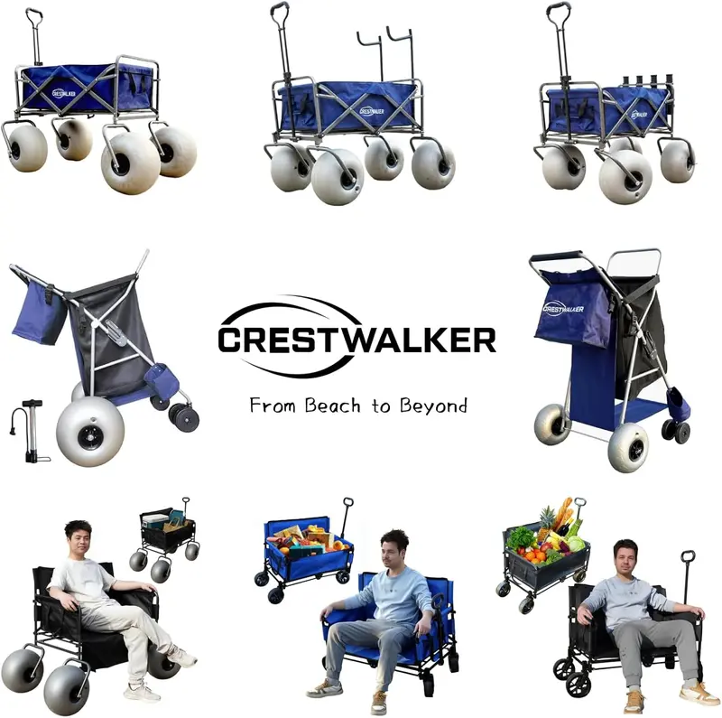 Heavy-Duty Beach Cart — 13" Balloon Tires, Chair Mounts, and Integrated Air Pump