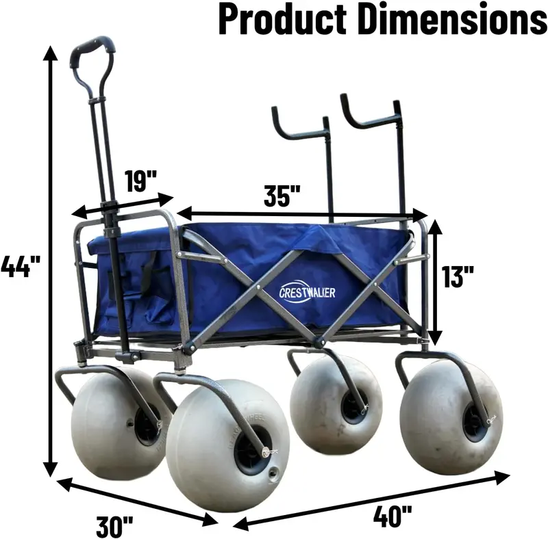Heavy-Duty Beach Cart — 13" Balloon Tires, Chair Mounts, and Integrated Air Pump