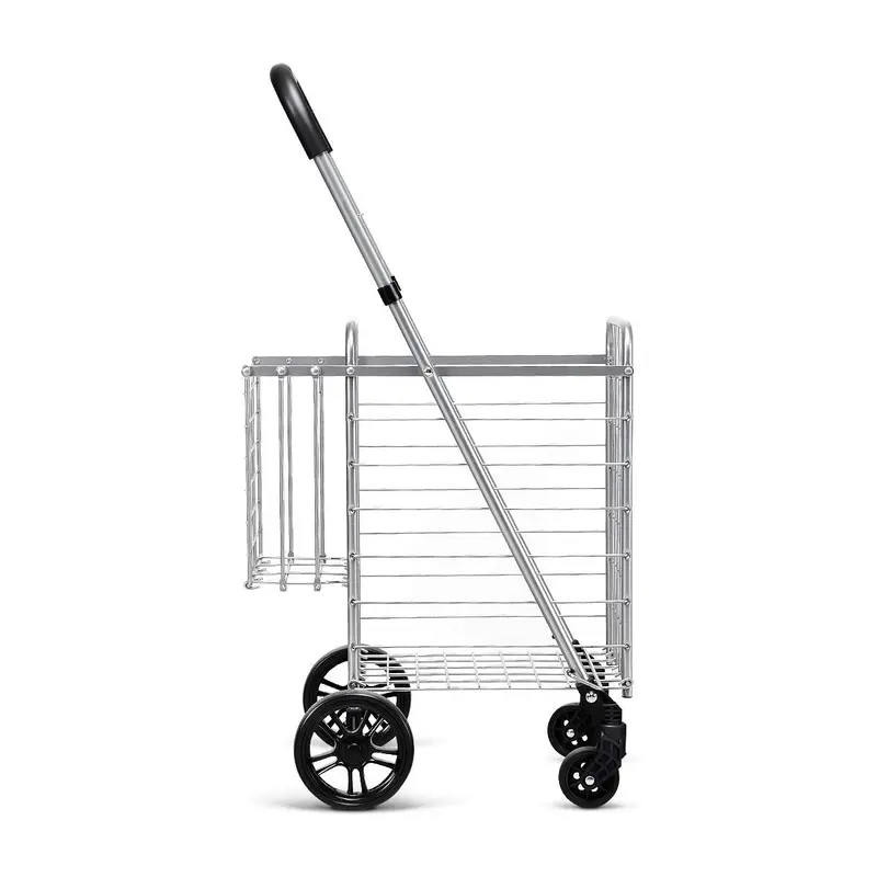 Heavy-Duty Dual-Basket Folding Shopping Cart – All-Terrain Wheels with 360° Swivel Mobility