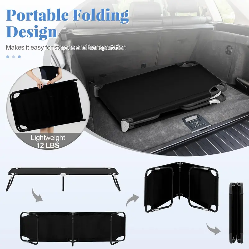 Heavy-Duty Foldable Camping Cot with Non-Slip Feet—Supports Adults and Children