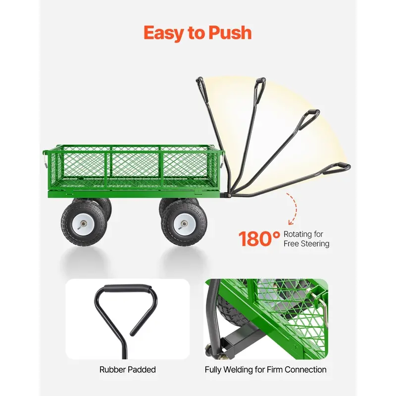 Heavy-Duty Garden Utility Wagon – 900 lb Mesh Cart with 10" All-Terrain Swivel Wheels and Detachable Sides