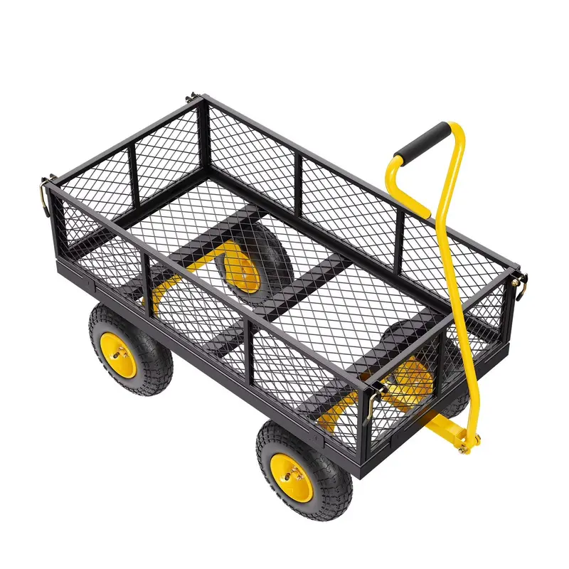 Heavy-Duty Garden Utility Wagon – 900 lb Mesh Cart with 10" All-Terrain Swivel Wheels and Detachable Sides