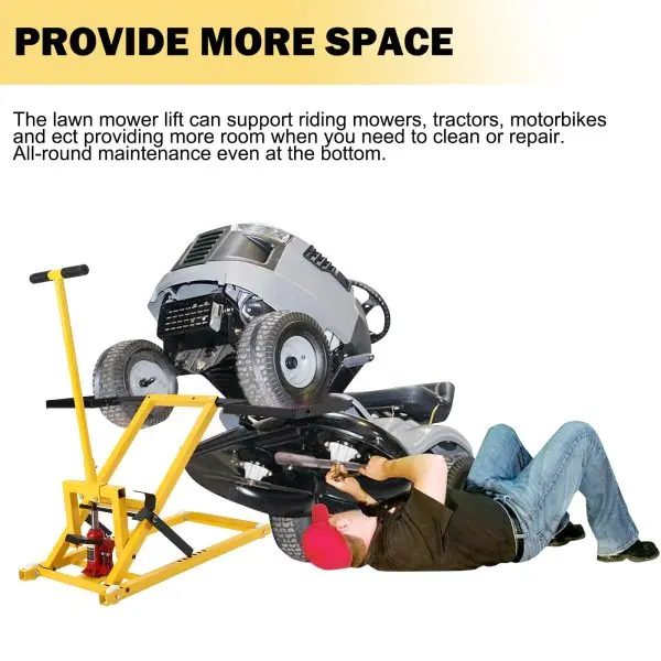 Heavy-Duty Hydraulic Lawn Mower Lift Stand – 26-Inch Lift Range, 500-LB Capacity, Steel Frame for Riding Mowers and ATVs