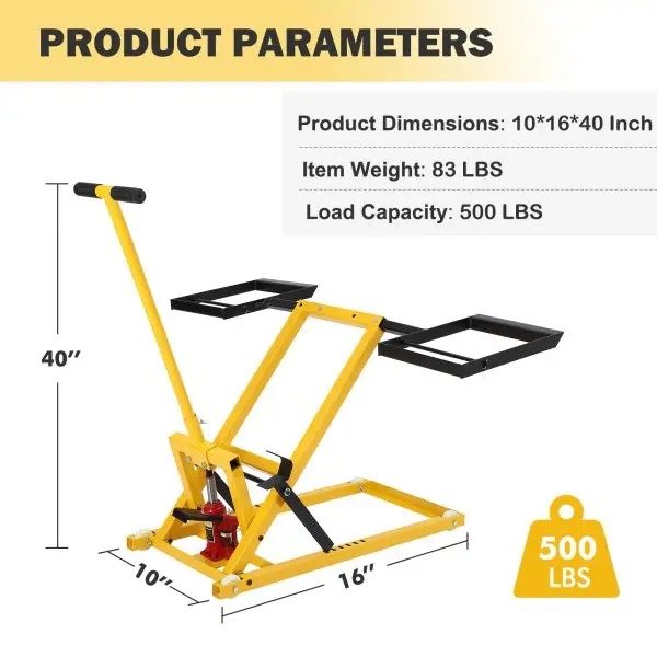 Heavy-Duty Hydraulic Lawn Mower Lift Stand – 26-Inch Lift Range, 500-LB Capacity, Steel Frame for Riding Mowers and ATVs