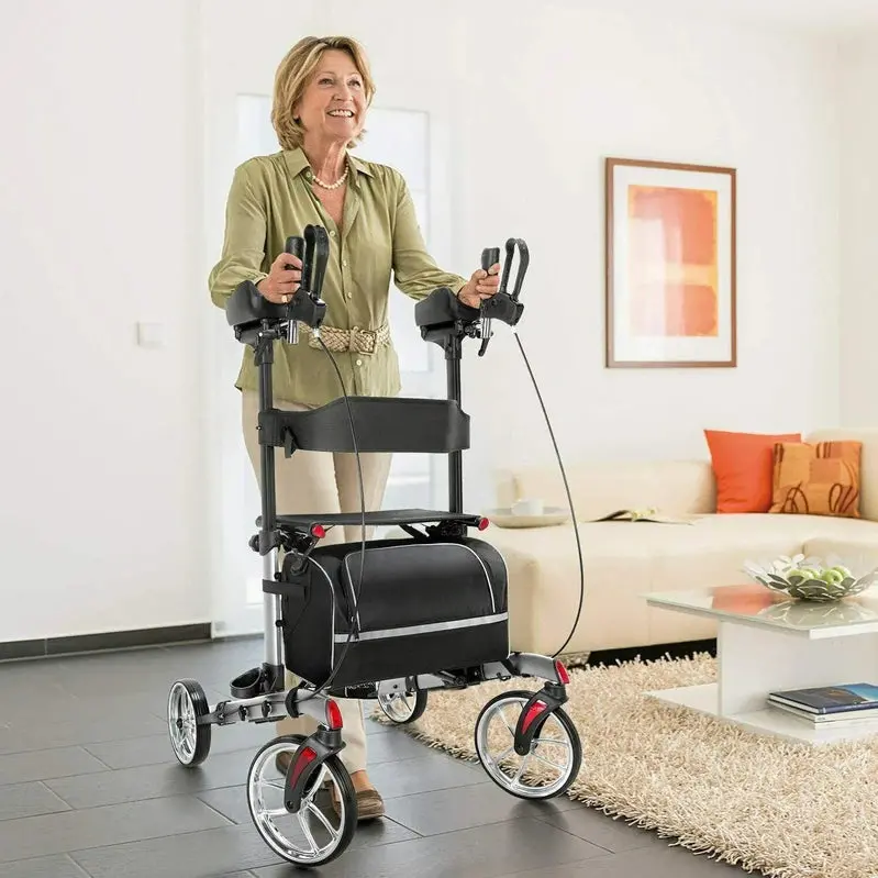 Heavy-Duty Upright Rollator Walker – Sturdy Standing Support Frame with Ergonomic Handles & Secure Braking