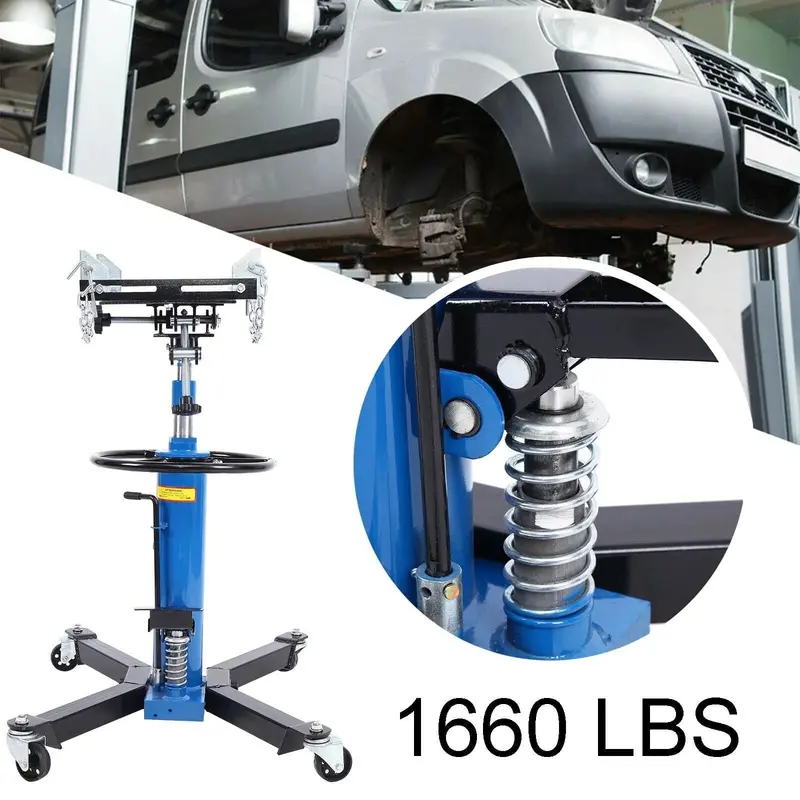 Heavy-Duty Vertical Hydraulic Transmission Jack – 1660-Lb Capacity, 360° Swivel Pedal, Adjustable Height (33"–70")