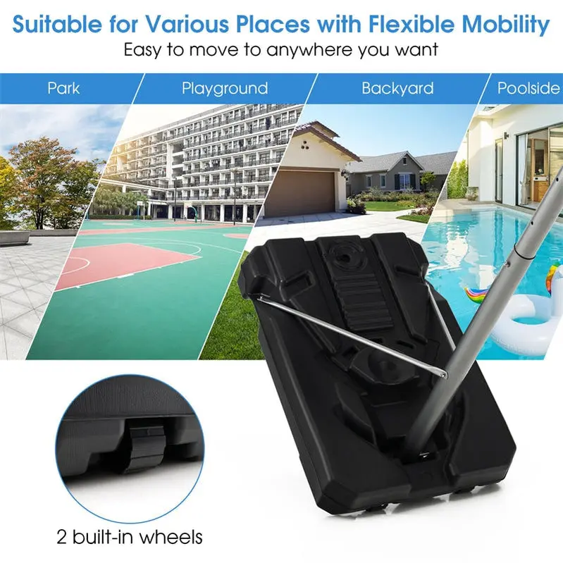 Height-Adjustable Portable Basketball Hoop – 64"–79" Range, 44" Wheeled Backboard for Patio or Pool Area