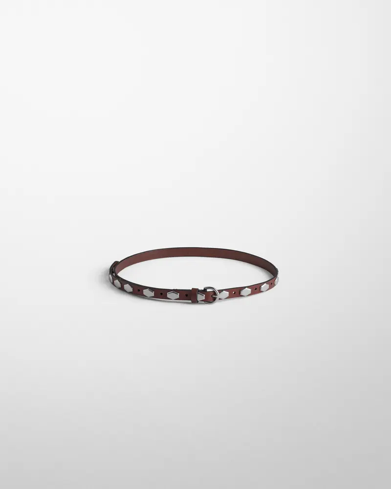 Hexagonal Stud Belt In Oxblood Leather