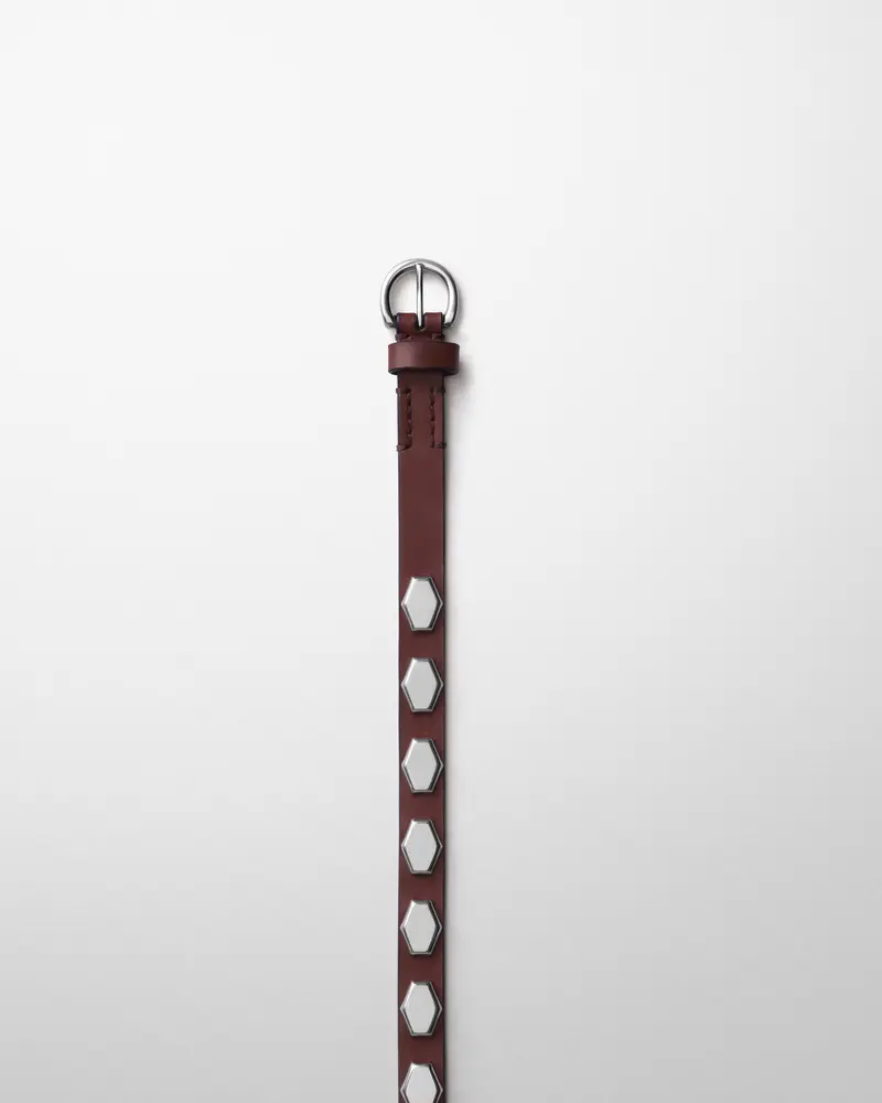 Hexagonal Stud Belt In Oxblood Leather 2