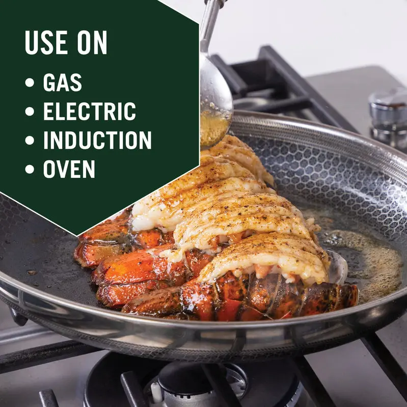 HexClad Hybrid Cookware Set – Stainless Steel Nonstick Pans for All Cooktops and Dishwasher-Safe Use