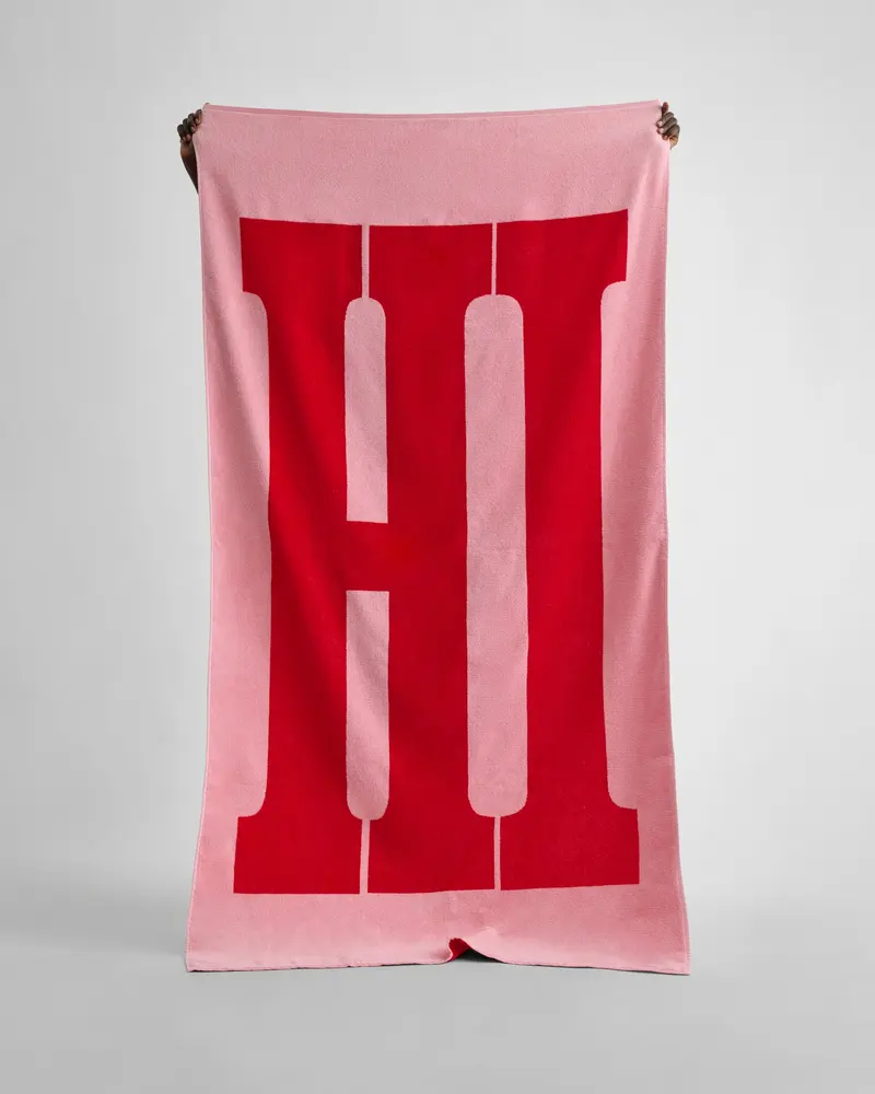 ‘Hi’ Washed Cotton Towel In Soft Pink