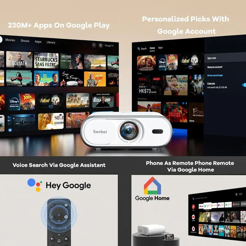 High-Brightness 4K Google TV Projector: 2500 ANSI Lumens, AI-Powered Focus, Auto Lens Cap, and 4D Keystone 2