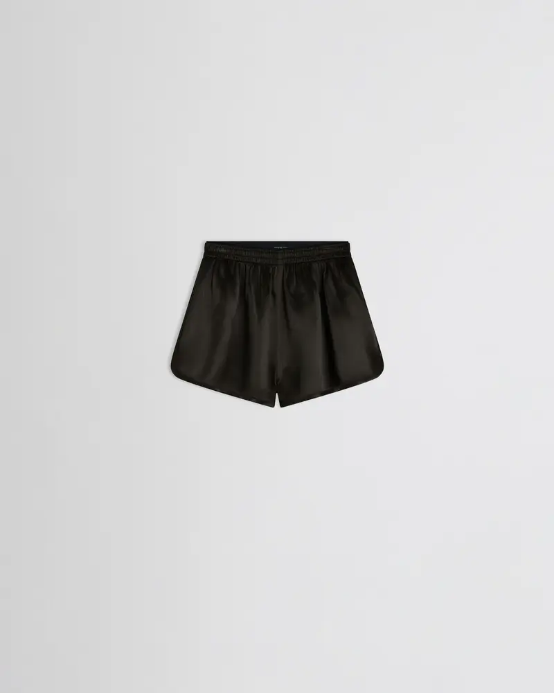 High-Cut Satin Track Shorts In Dark Khaki