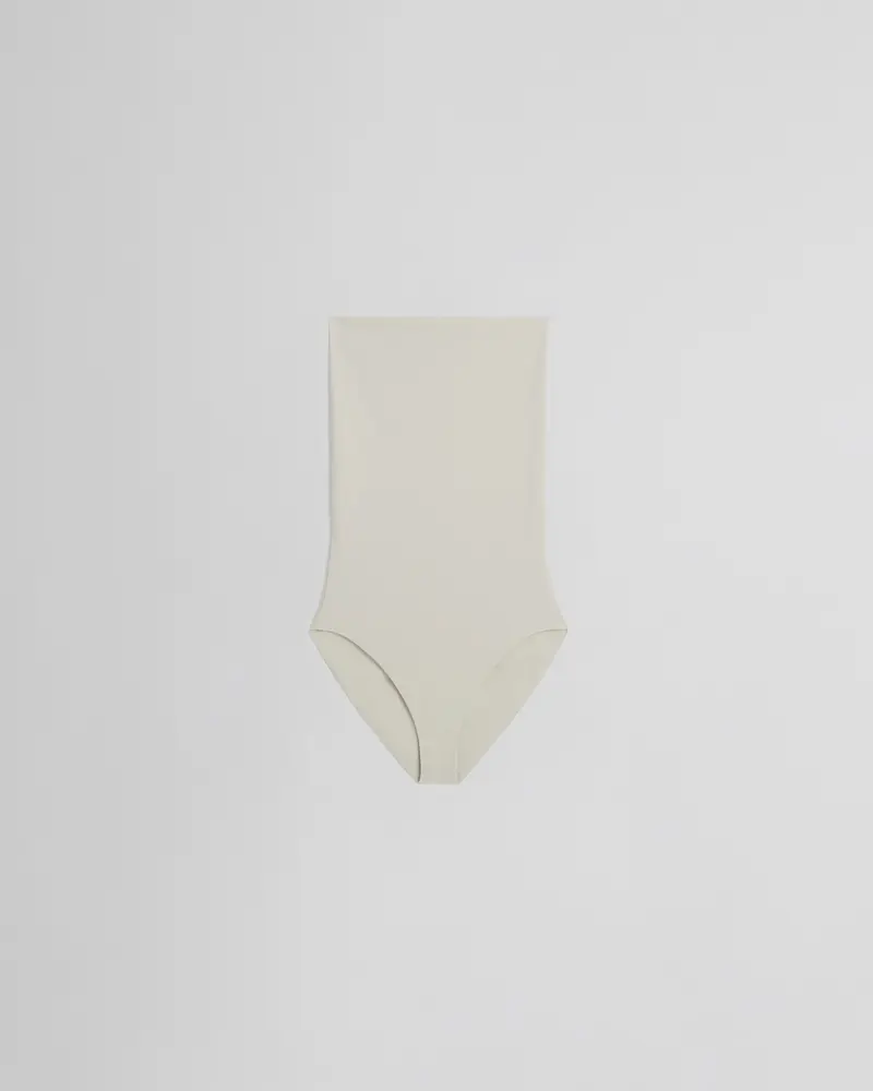 High-Waisted Fold-Down Bikini Bottom In Stucco Polyamide