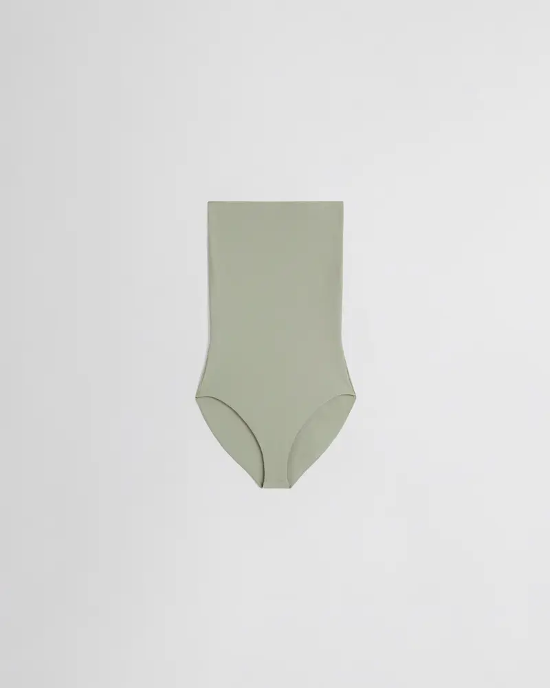 High-Waisted Fold-Down Bikini Bottoms In Light Sage Polyamide