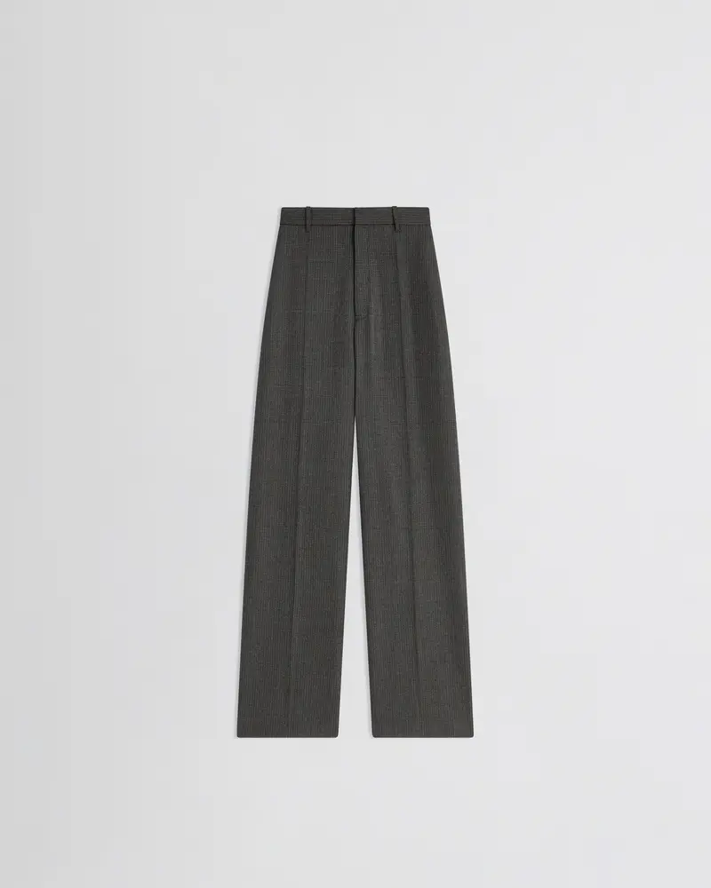 High-Waisted Grey-Brown Melange Trousers With Leg Zips