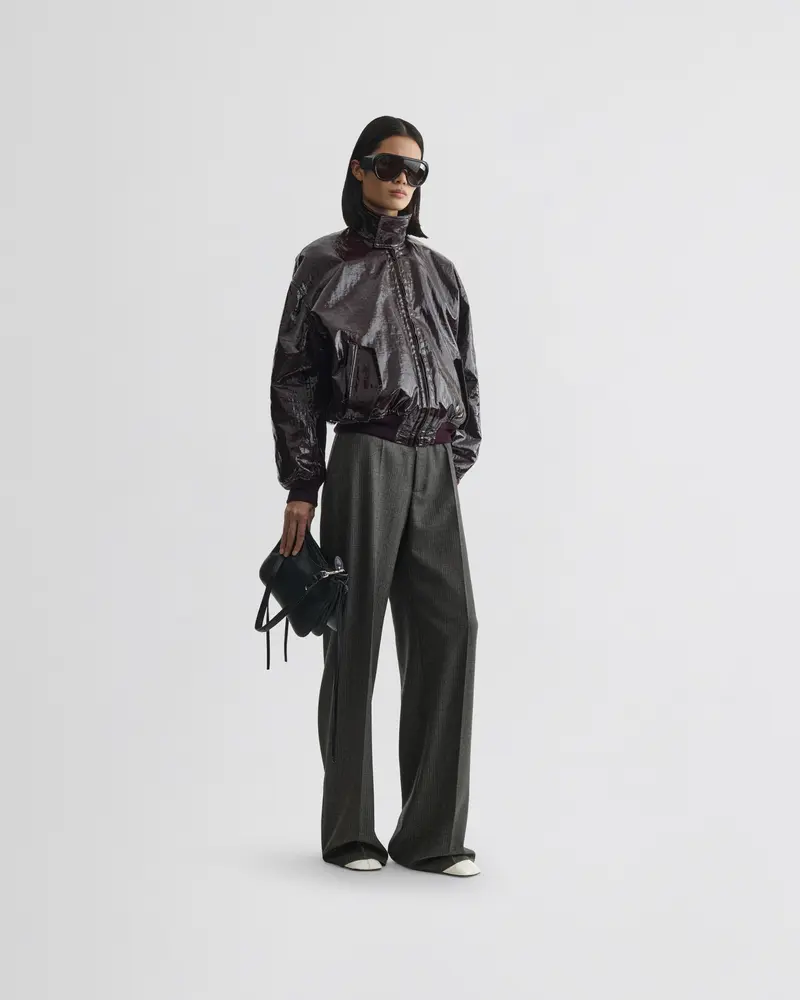 High-Waisted Grey-Brown Melange Trousers With Leg Zips