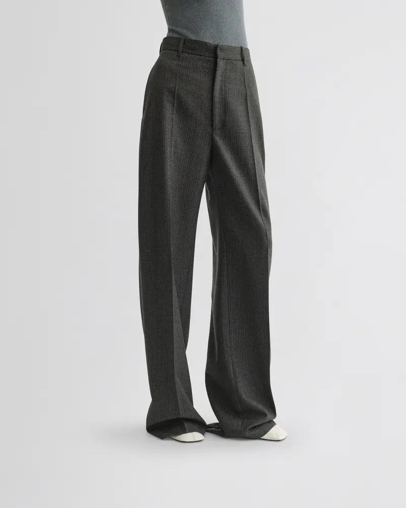 High-Waisted Grey-Brown Melange Trousers With Leg Zips