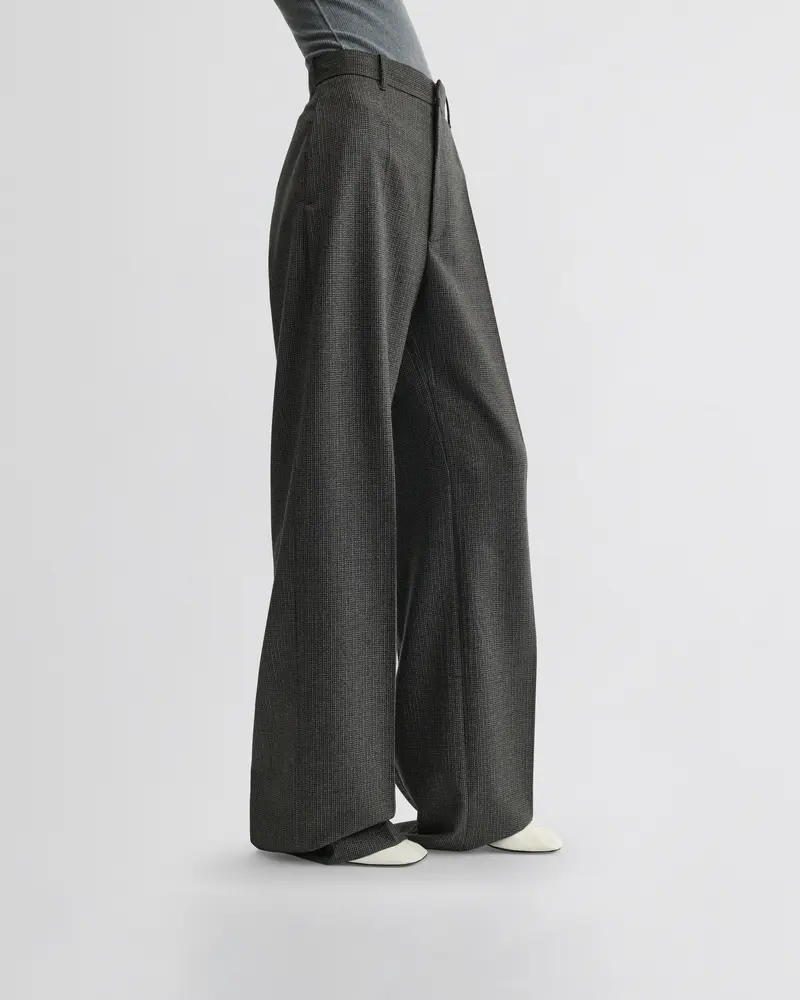 High-Waisted Grey-Brown Melange Trousers With Leg Zips