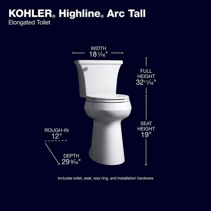 Highline Arc Elongated Toilet – 1.28 GPF Single-Flush Ceramic Fixture in White with Seat
