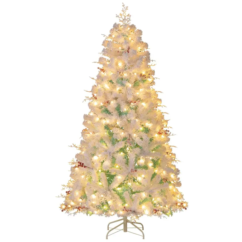 Hinged 6- or 7-Foot Pre-Lit Snow-Flocked Christmas Tree with Energy-Saving LEDs