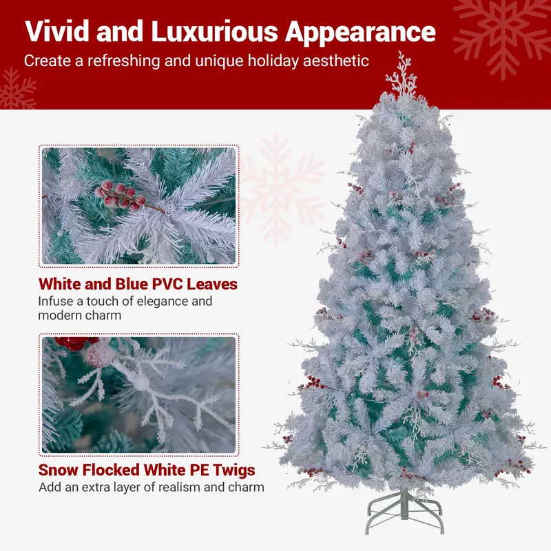 Hinged 6- or 7-Foot Pre-Lit Snow-Flocked Christmas Tree with Energy-Saving LEDs