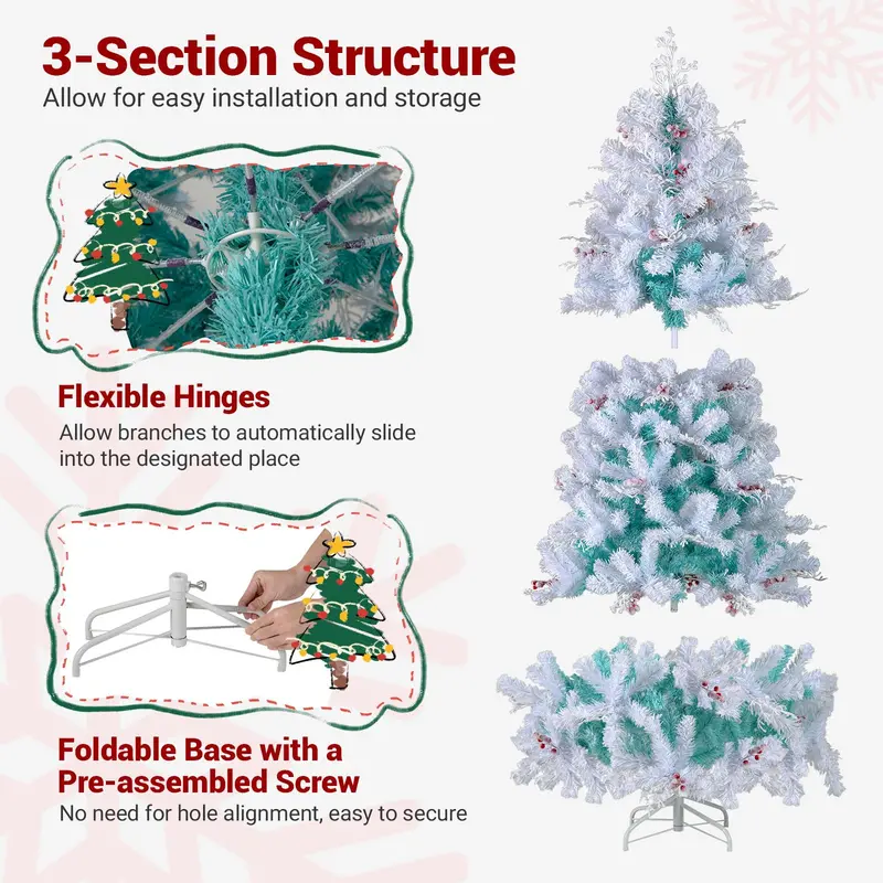 Hinged 6- or 7-Foot Pre-Lit Snow-Flocked Christmas Tree with Energy-Saving LEDs